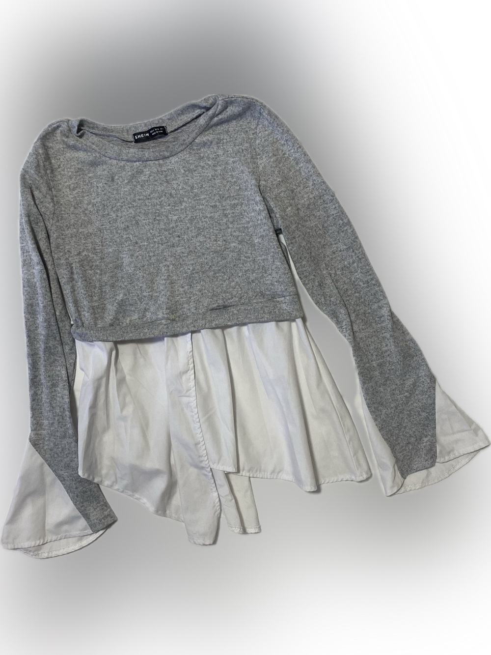 SHEIN Gray and White Layered Long Sleeve Top